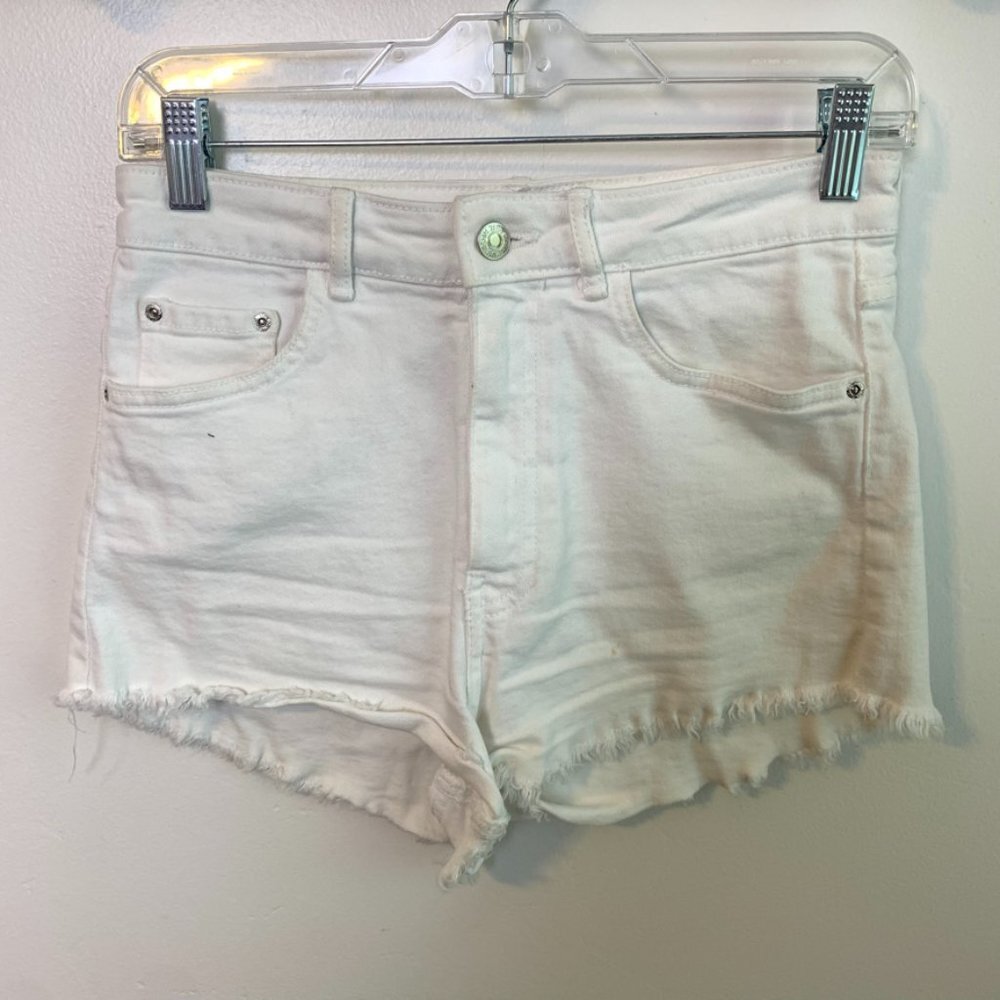 Zara White Denim High Waisted Shorts